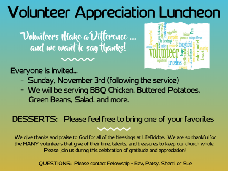 Volunteer Appreciation Luncheon – LifeBridge Community Church